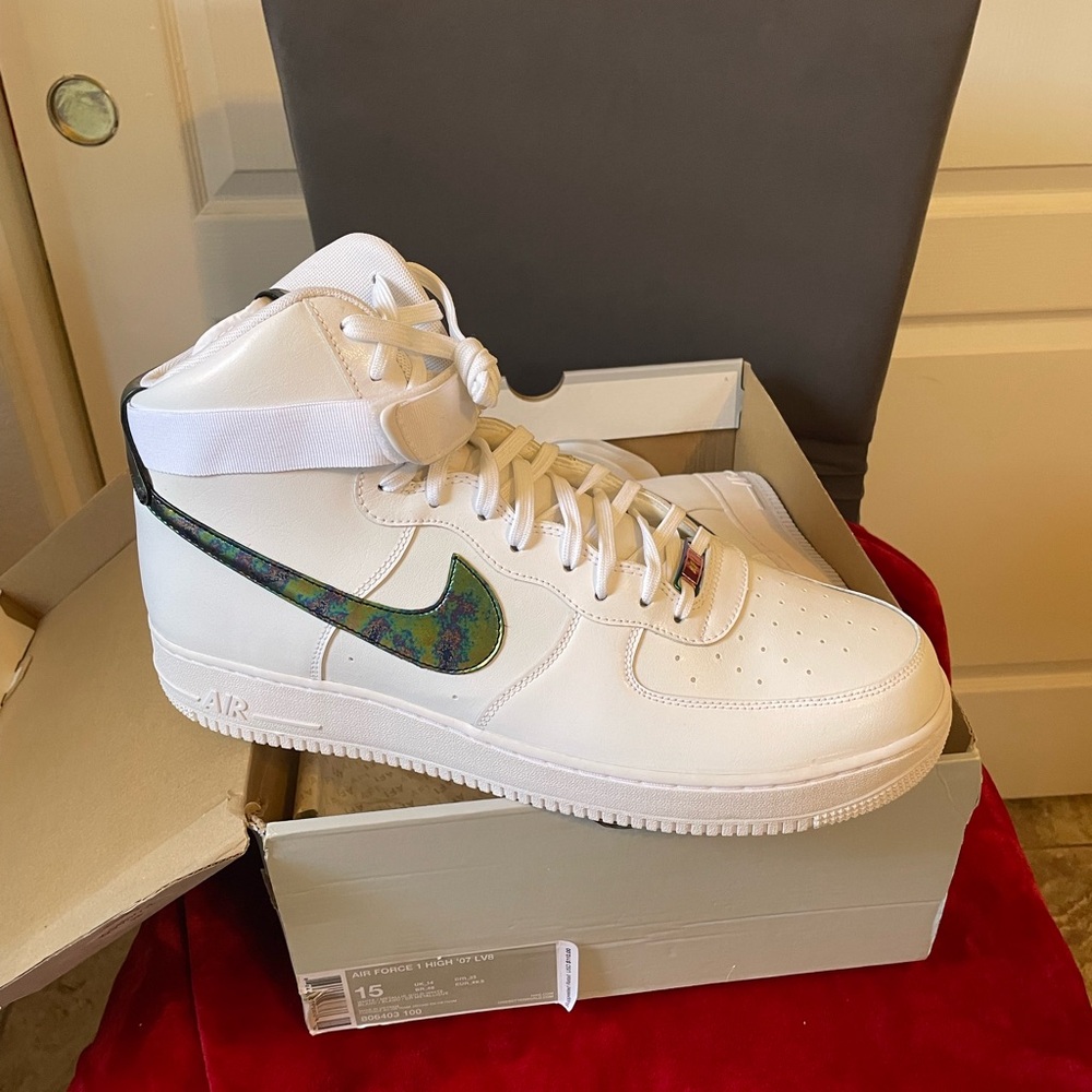 Nike High Top White Sneakers with Multicolor Swoosh Size 15 Mens